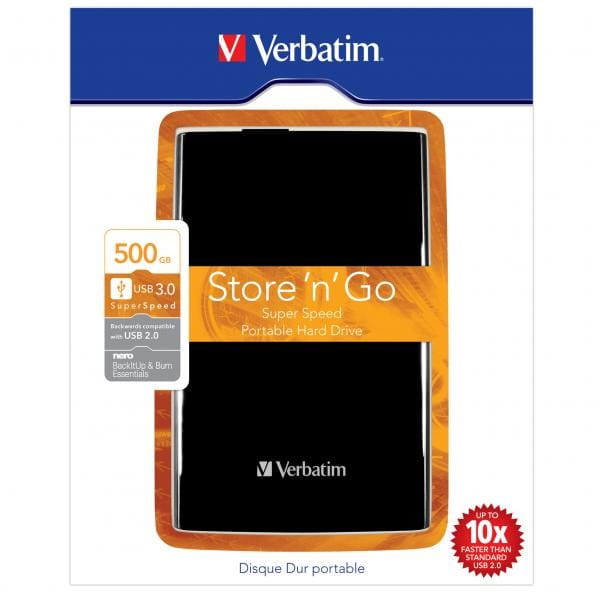 Verbatim zewnętrzny dysk twardy, Store N Go, 2.5", USB 3.0 (3.2 Gen 1), 500GB, 53029, czarny