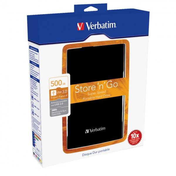 Verbatim zewnętrzny dysk twardy, Store N Go, 2.5", USB 3.0 (3.2 Gen 1), 500GB, 53029, czarny