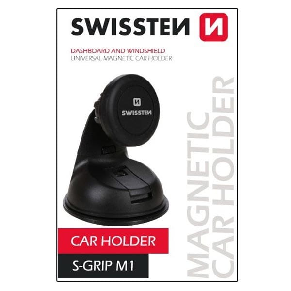 Uchwyt magnetyczny do telefonu lub GPS Swissten do samochodu, regulowana szerokość, czarny, plastikowy, przyssawki szkła, czarna,