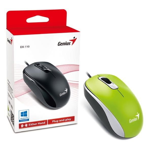 Genius Mysz DX-110, 1000DPI, optyczna, 3kl., 1 scroll, przewodowa USB, zielona