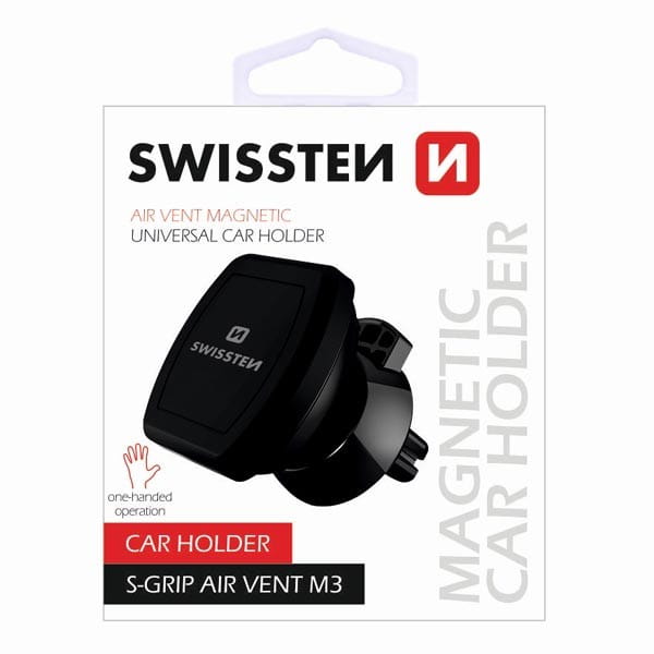 Uchwyt magnetyczny do telefonu lub GPS Swissten do samochodu, czarny, plastikowy, do kratki wentylacyjnej, czarna, telefon