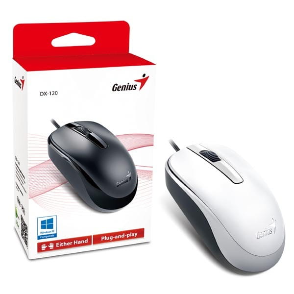 Genius Mysz DX-120, 1200DPI, optyczna, 3kl., 1 scroll, przewodowa USB, biała, standardowy, uniwersalny
