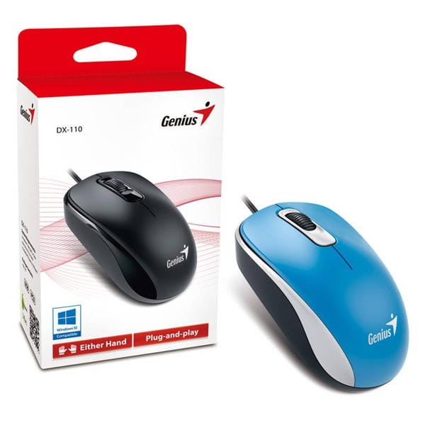 Genius Mysz DX-110, 1000DPI, optyczna, 3kl., 1 scroll, przewodowa USB, niebieska, standardowy, uniwersalny
