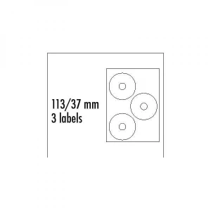 Logo etykiety na CD 113/37mm, A4, matowe, białe, 3 etykiety, 140g/m2, pakowane po 10 szt., do drukarek atramentowych i laserowych
