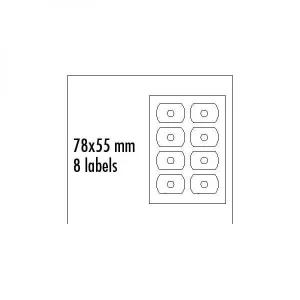 Logo etykiety na CD 78mm x 55mm, A4, matowe, białe, 8 etykiety, CD-R card, 140g/m2, pakowane po 25 szt., do drukarek atramentowych