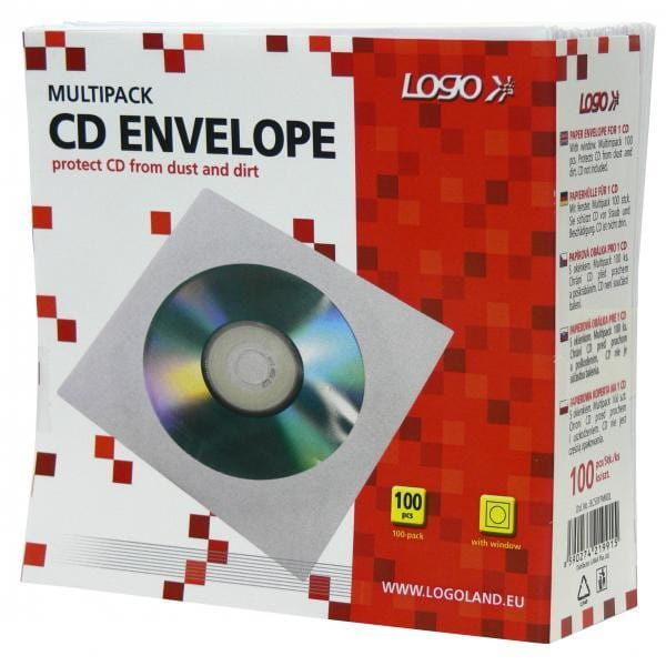 Koperta na 1 szt. CD, papier, biała, z okienkiem, Logo, 100-pack