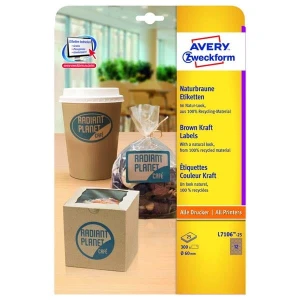 Avery Zweckform etykiety 60mm, A4, naturalnie brązowy, 12 etykiety, pakowane po 25 szt., L7106-25, do drukarek laserowych i atrame