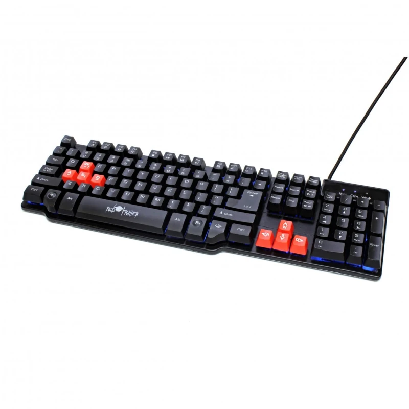 RED FIGHTER K1, Klawiatura US, do gry, podświetlona typ przewodowa (USB), czarna, 3 kolory podświetlania