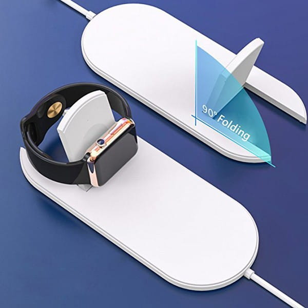 ładowarka bezprzewodowa 2 w 1, do telefonów i Apple Watch, biała, 5V, 10W, Qi