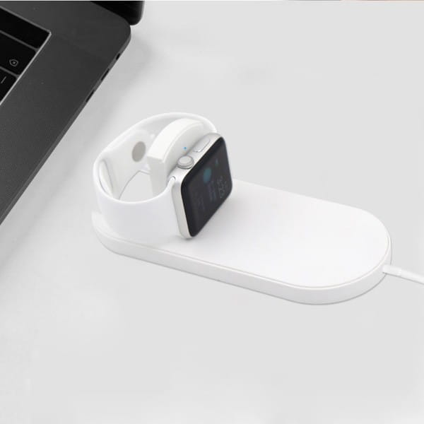 ładowarka bezprzewodowa 2 w 1, do telefonów i Apple Watch, biała, 5V, 10W, Qi