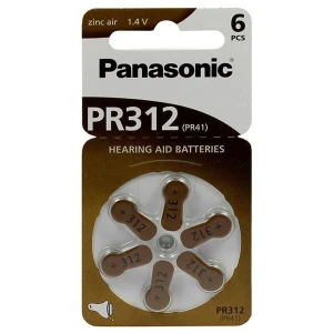 Bateria cynkowo-powietrzna., PR312, do aparatów słuchowych, 1.4V, Panasonic, blistr, 6-pack