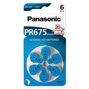 Bateria cynkowo-powietrzna., PR675, do aparatów słuchowych, 1.4V, Panasonic, blistr, 6-pack