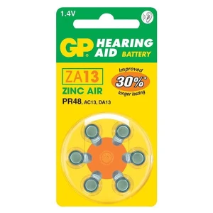 Bateria cynkowo-powietrzna., ZA13, PR48, AC13, DA13, do aparatów słuchowych, 1.4V, GP, blistr, 6-pack